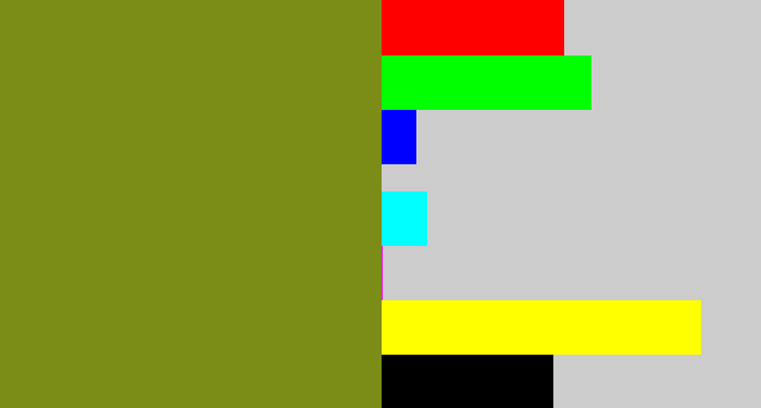 Hex color #7b8c17 - baby shit green