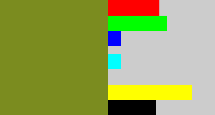 Hex color #7b8c1f - baby shit green