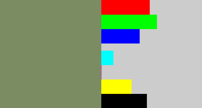 Hex color #7b8c62 - green grey