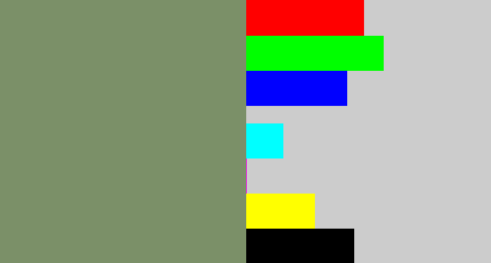 Hex color #7b9068 - green grey