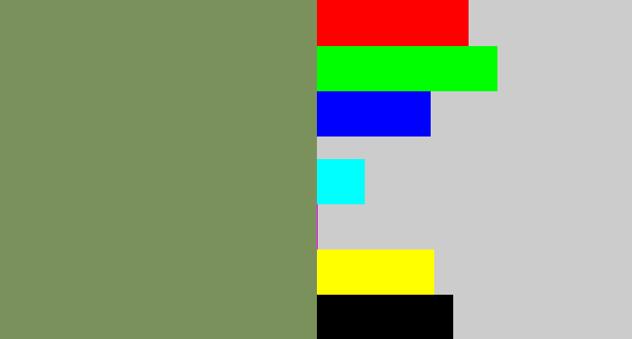 Hex color #7b915b - moss