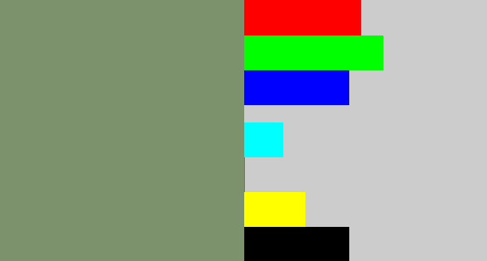 Hex color #7b926d - green grey