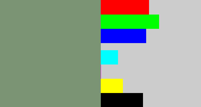 Hex color #7b9474 - green grey