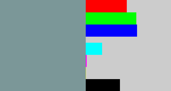 Hex color #7b9798 - bluish grey