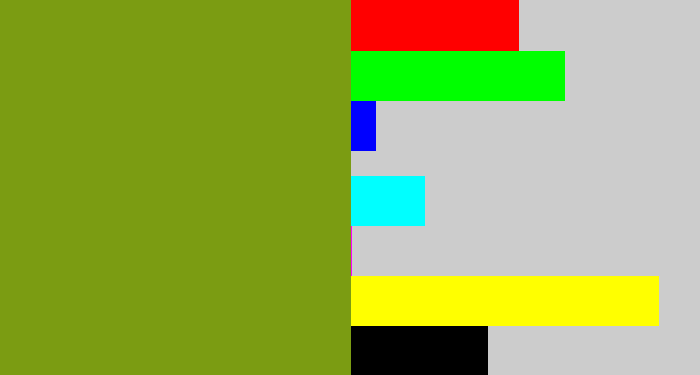 Hex color #7b9c12 - baby shit green