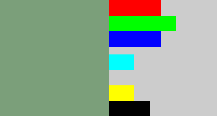 Hex color #7b9f7a - greeny grey