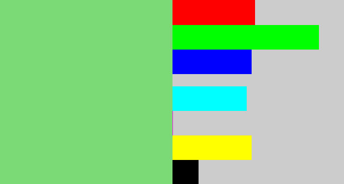 Hex color #7bd976 - soft green