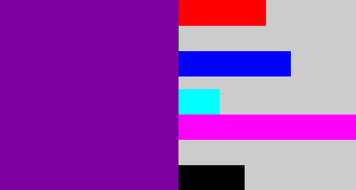 Hex color #7c00a1 - purple