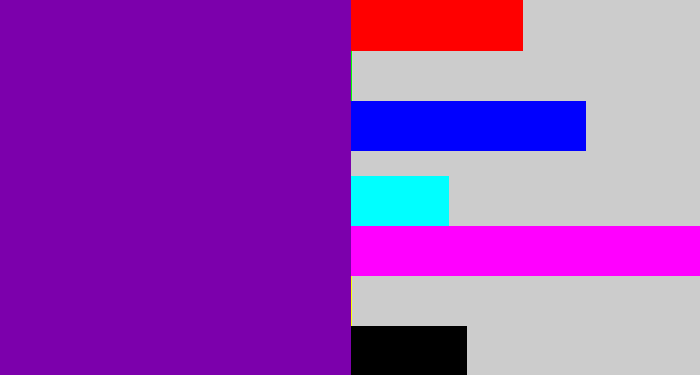 Hex color #7c00ac - purple