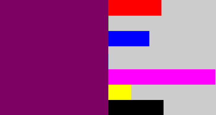 Hex color #7c0162 - rich purple