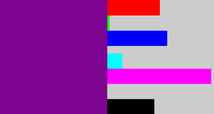 Hex color #7c0490 - purple