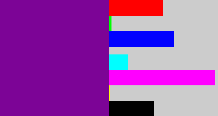 Hex color #7c0496 - purple
