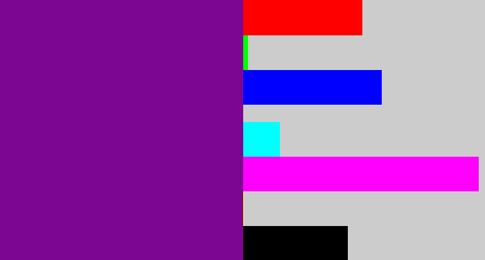 Hex color #7c0592 - purple
