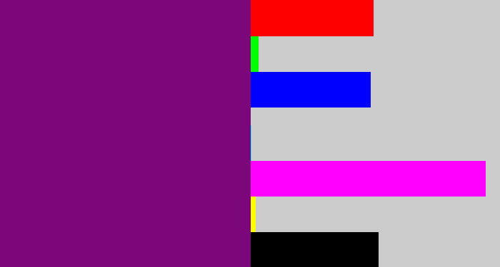 Hex color #7c077a - darkish purple