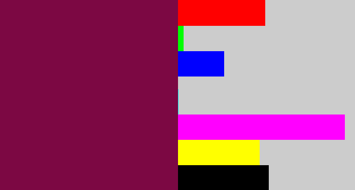 Hex color #7c0843 - red purple