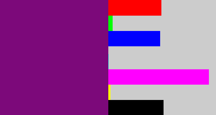 Hex color #7c097a - darkish purple