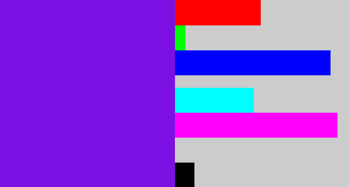Hex color #7c10e2 - purply blue