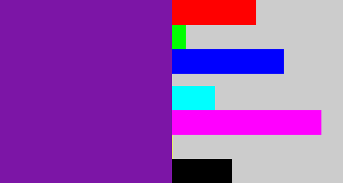 Hex color #7c15a6 - purple
