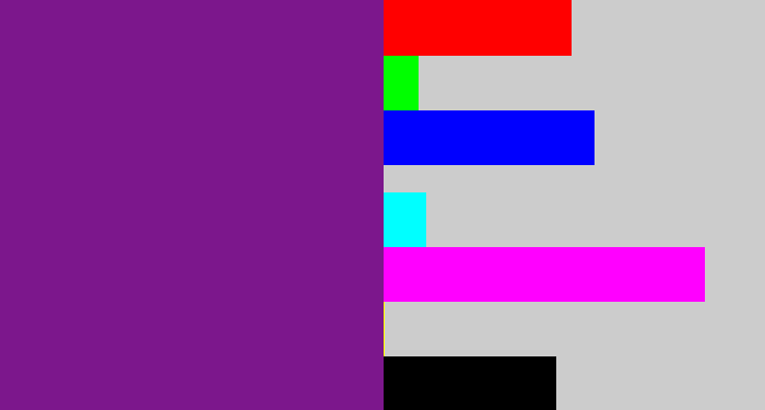 Hex color #7c178c - purple
