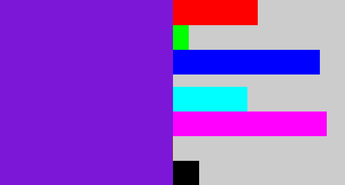 Hex color #7c17d8 - purply blue