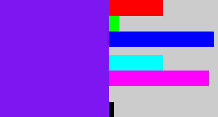 Hex color #7c17f4 - purply blue