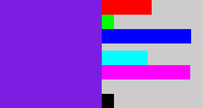 Hex color #7c1ee1 - purply blue