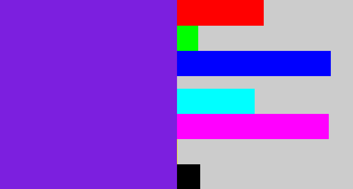Hex color #7c1fdf - purply blue