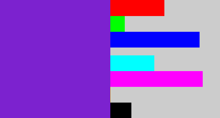 Hex color #7c22cf - purple/blue