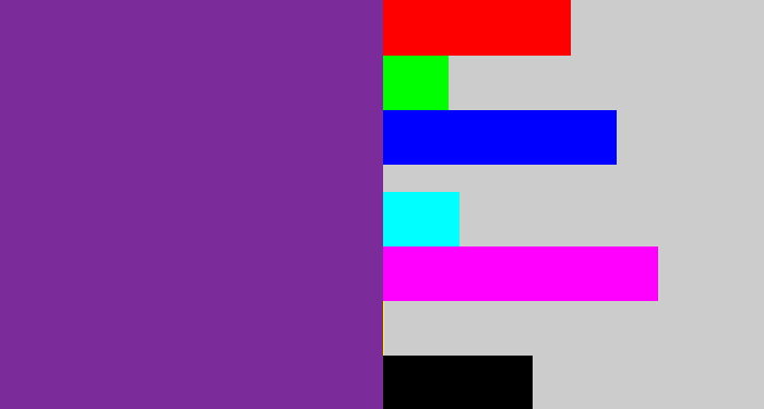 Hex color #7c2b9b - purple
