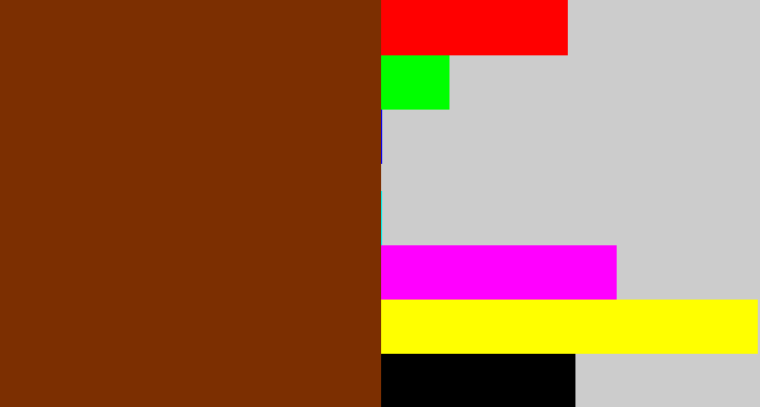 Hex color #7c2f01 - reddish brown