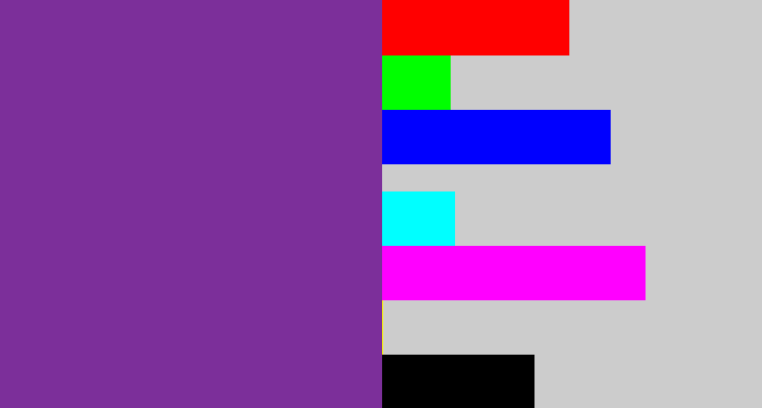 Hex color #7c2f9a - purple