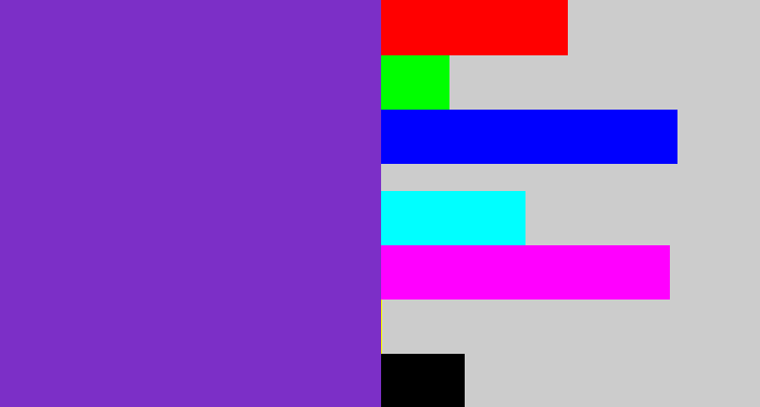 Hex color #7c2fc7 - bluey purple