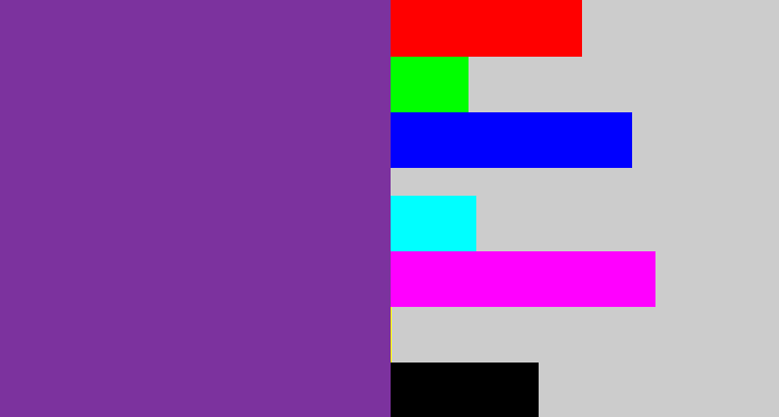 Hex color #7c329e - purple