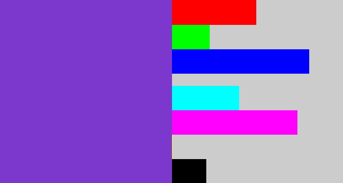 Hex color #7c37cc - bluey purple