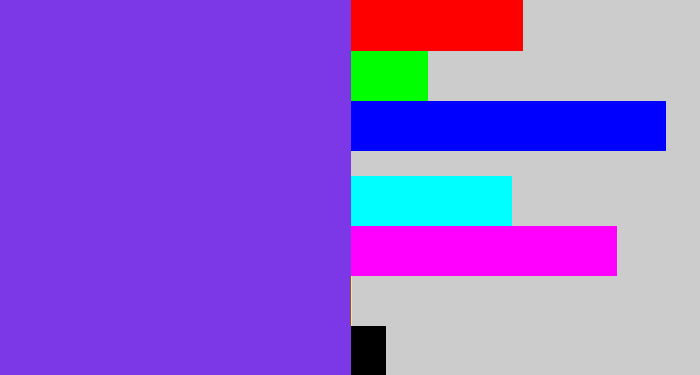 Hex color #7c38e6 - bluish purple