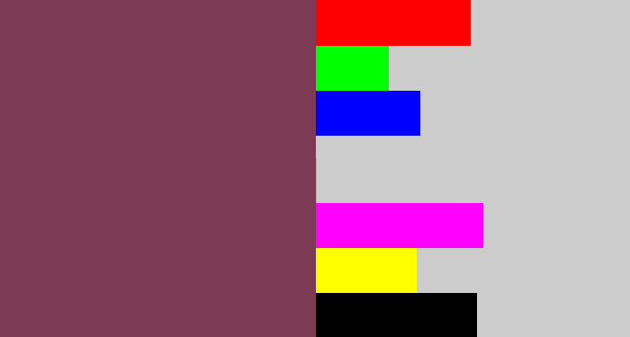 Hex color #7c3a54 - brownish purple
