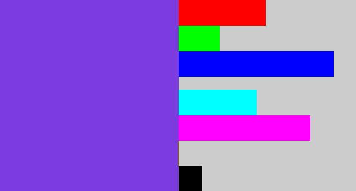 Hex color #7c3bdf - bluish purple