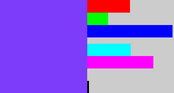 Hex color #7c3cfa - bluish purple