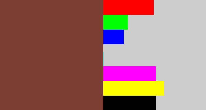 Hex color #7c3d33 - purple brown