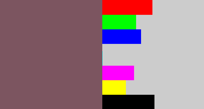 Hex color #7c5560 - dark mauve