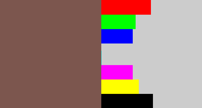 Hex color #7c564e - dark taupe
