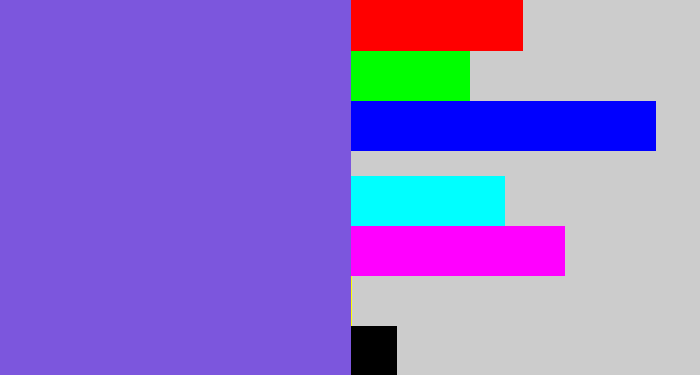 Hex color #7c56dd - purpley