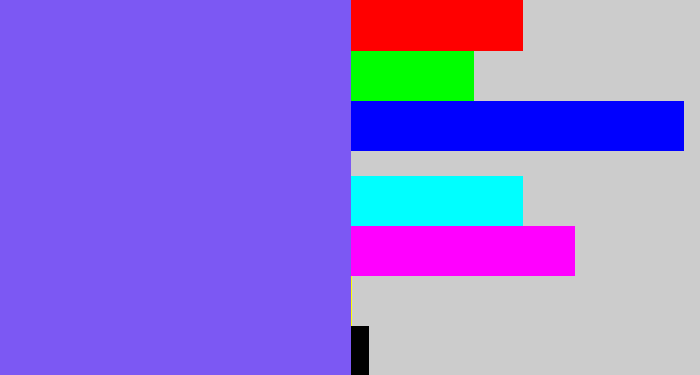 Hex color #7c58f3 - purpley