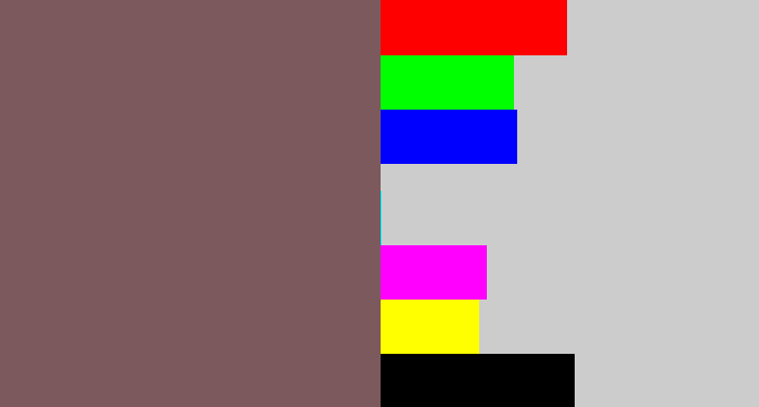 Hex color #7c595c - dark mauve