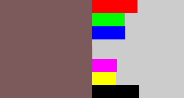 Hex color #7c5a5c - dark mauve