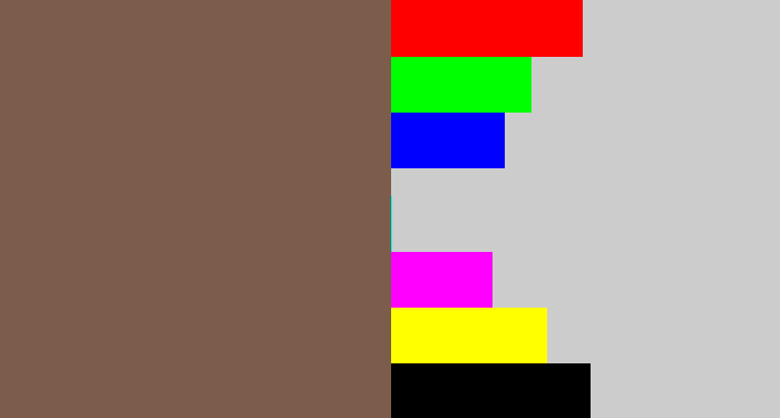Hex color #7c5c4a - dark taupe
