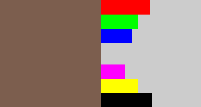Hex color #7c5e4e - dark taupe