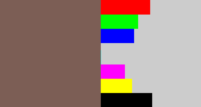 Hex color #7c5e55 - dark taupe