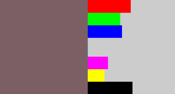 Hex color #7c5f64 - dark mauve
