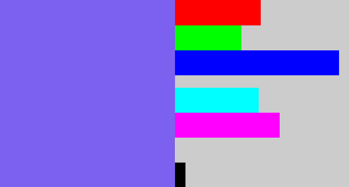 Hex color #7c60f0 - purpley